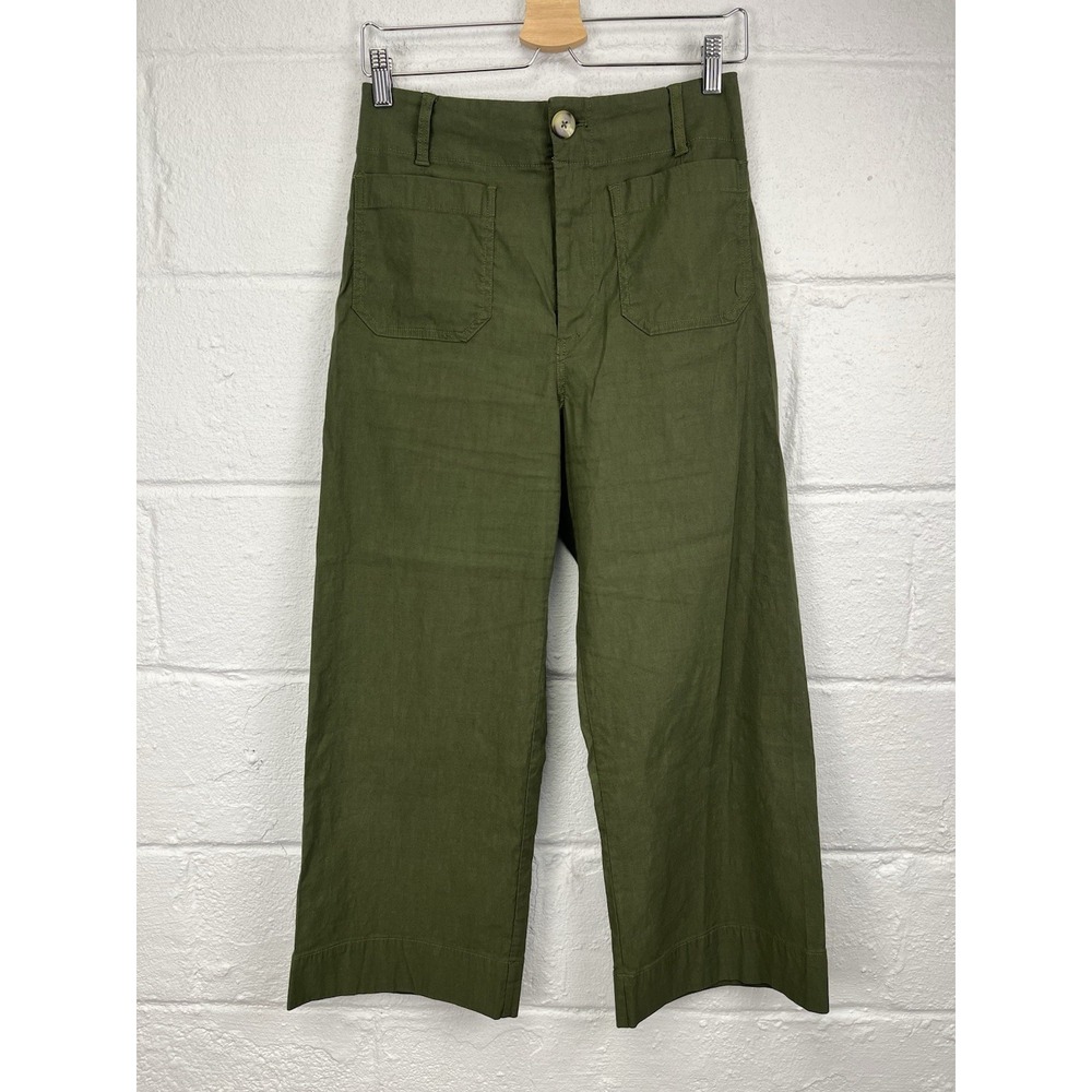 Maeve The Colette Crop Pants sz 28 Olive Moss Green Linen Cotton Blend High Rise